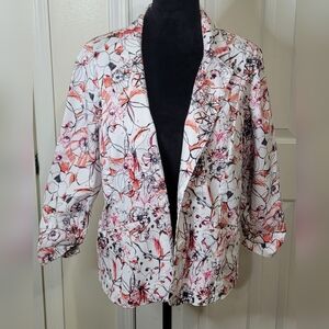 Avenue Womens Abstract Floral Print Cotton Button Blazer Jacket Multicolor 14